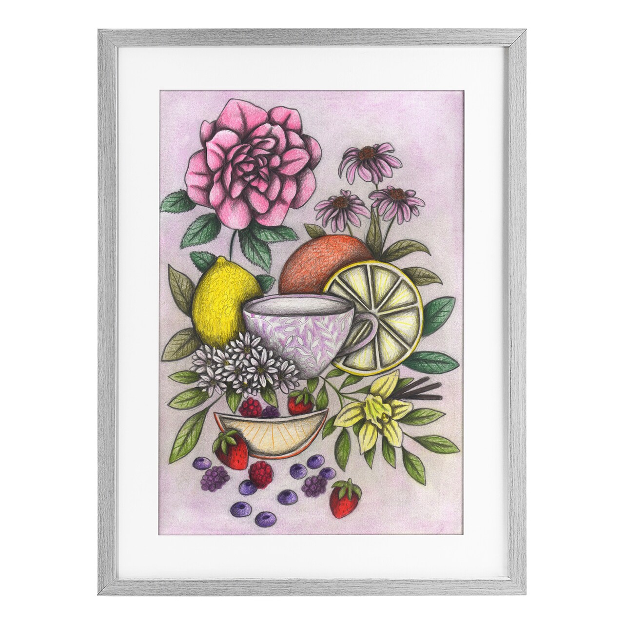 Stupell Industries Rococo Tea with Fruits Framed Print Under Glass, design by Cecilia Battaini
